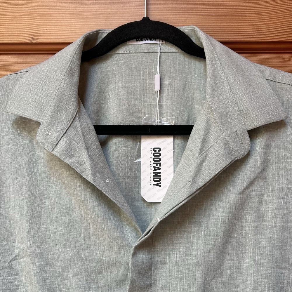 NEW Coofandy Mens Linen Rayon Shirt Short Sleeve Collar Summer Beach Size Large - Picture 4 of 10